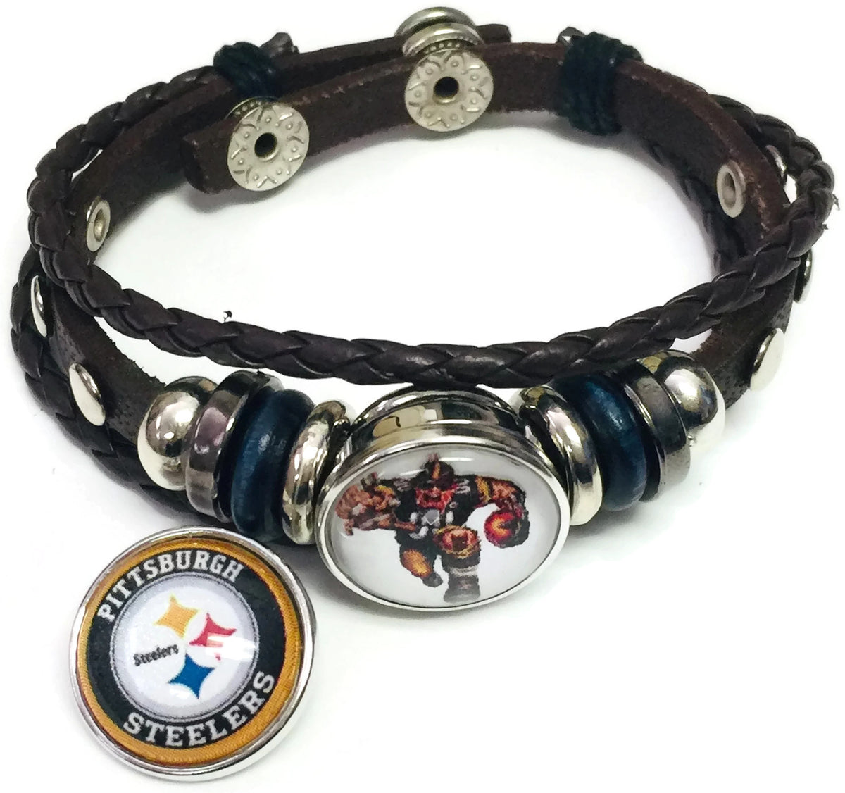 Pittsburgh Steelers Bracelet | Leather Adjustable Football Charm