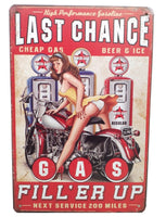 The Tin Wall Metal Garage Sign for Mancave Last Chance Gas Fill'er Up Pin Up Girl