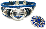 Thin Blue Line Heart Flag Wife Snap Blue Leather Bracelet  With Bonus Extra 18MM - 20MM Charm