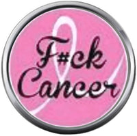 F#ck Cancer Survivor Ribbon Breast Cancer Awareness Support Cure For All Pendant Necklace  W/2 18MM - 20MM Snap Charms