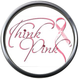 Bling Think Pink Breast Cancer Ribbon Survivor Cure By Awareness 18MM - 20MM Snap Jewelry Charm