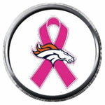 Denver Broncos Breast Cancer Ribbon NFL Football Logo 18MM - 20MM Snap Jewelry Charm New Item