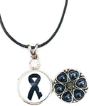 Support Ribbon Officer Thin Blue Line Snap on 18" Leather Rope Diamond Pendant Necklace W/ Extra 18MM - 20MM Snap Charm