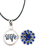 Wife With Officer Thin Blue Line Snap on 18" Leather Rope Diamond Pendant Necklace W/ Extra 18MM - 20MM Snap Charm