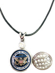 Police Lives Matter Officer Thin Blue Line Snap on 18" Leather Rope Diamond Pendant Necklace W/ Extra 18MM - 20MM Snap Charm