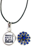 Proud Mom Navy Sailor Snap on 18" Leather Rope Diamond Pendant Necklace W/ Extra 18MM - 20MM Snap Charm