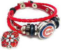 MLB Chicago Cubs Logo Red Leather Bracelet  With Bonus Extra 18MM - 20MM Charm For Baseball Fans