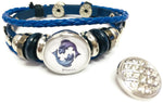 Horoscope Zodiac Pisces Sign Snap Blue Leather Bracelet  With Bonus Extra 18MM - 20MM Snap Jewelry Charm