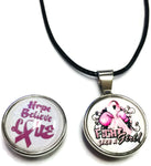 Fight Like A Girl Hope Believe Love Pink Ribbon Breast Cancer Awareness Cure Pendant Necklace  W/2 18MM - 20MM Snap Charms