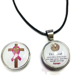 Dear God Prayer Cross Pink Ribbon Breast Cancer Awareness Support Cure Pendant Necklace  W/2 18MM - 20MM Snap Charms