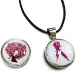 Faith Hope Love Survive Ribbon Tree Of Life Breast Cancer Awareness Support Cure For All Pendant Necklace  W/2 18MM - 20MM Snap Charms