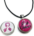 F#ck Cancer Survivor Ribbon Breast Cancer Awareness Support Cure For All Pendant Necklace  W/2 18MM - 20MM Snap Charms