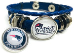 NFL Football Fan New England Patriots Blue Leather Bracelet W/ Circle and Logo 18MM - 20MM Snap Charms