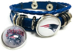 NFL Football Fan New England Patriots Blue Leather Bracelet W/ Cool Logo Patriot 18MM - 20MM Snap Charms