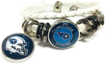 NFL Football Fan Tennessee Titans White Leather Bracelet W/ Circle Logo & Blue Helmet 18MM - 20MM Snap Charms