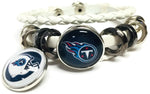 NFL Football Fan Tennessee Titans White Leather Bracelet W/ Blue Logo & Helmet 18MM - 20MM Snap Charms