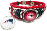 NFL New England Patriots Football Fan Red Leather Bracelet W/ Logo & Red Logo 18MM - 20MM Snap Charms