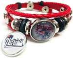 NFL Football Fan New England Patriots Red Leather Bracelet W/ Logo Grey Cool 18MM - 20MM Snap Charms