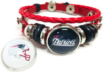 NFL Football Fan New England Patriots Red Leather Bracelet W/ Blue Logo & Helmet 18MM - 20MM Snap Charms