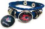 NFL Football Fan New England Patriots Blue Leather Bracelet W/ Burst & Man Logo 18MM - 20MM Snap Charms