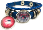 NFL Football Fan New England Patriots Blue Leather Bracelet Go Pats W 2 Logo 18MM - 20MM Snap Charms