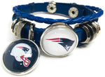 NFL Football Fan New England Patriots Blue Leather Bracelet W/ Logo & Helmet On 2  18MM - 20MM Snap Charms