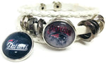 NFL New England Patriots White Leather Football Fan Blue Pats Gray Logo Bracelet W/2 18MM - 20MM Snap Charms