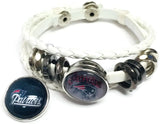 NFL New England Patriots White Leather Football Fan Blue Pats Gray Logo Bracelet W/2 18MM - 20MM Snap Charms