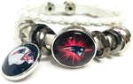 NFL New England Patriots Bracelet NFL Football Fan White Leather Burst Helmet W/2 18MM - 20MM Snap Charms