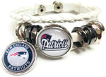 NFL New England Patriots Bracelet NFL Football Fan White Leather Circle Logo Pats W/2 18MM - 20MM Snap Charms