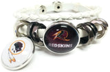 NFL Washington Redskins Bracelet NFL Football Fan White Leather Red & White Chief Skins W/2 18MM - 20MM Snap Charms