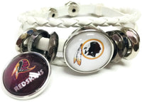 NFL Washington Redskins Bracelet NFL Football Fan White Leather Red & White Chief Skins W/2 18MM - 20MM Snap Charms