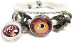 NFL Washington Redskins Bracelet NFL Football Fan White Leather Circle & Helmet Skins W/2 18MM - 20MM Snap Charms