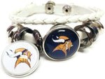 NFL Minnesota Vikings Bracelet NFL Football Fan White Leather Purple & White Logo W/2 18MM - 20MM Snap Charms