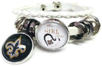 NFL New Orleans Saints Bracelet NFL Football Fan White Leather Girl Loves Saints Logo W/2 18MM - 20MM Snap Charms