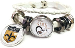 NFL New Orleans Saints Bracelet NFL Football Fan White Leather Girl Loves Saints Shield W/2 18MM - 20MM Snap Charms