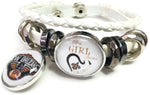 NFL New Orleans Girl Loves Saints Bracelet NFL Football Fan White Leather  W/2 18MM - 20MM Snap Charms