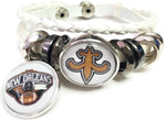 NFL New Orleans Saints Logo Bracelet Team Spirit Football Fan White Leather W/2 18MM - 20MM Snap Charms