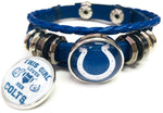 NFL Logo Horseshoe This Girl Loves Indianapolis Colts Bracelet Blue Leather Football Fan W/2 18MM - 20MM Snap Charms