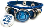 NFL Blue Smoke Horseshoe And Girl Loves Indianapolis Colts Bracelet Blue Leather Football Fan W/2 18MM - 20MM Snap Charms