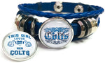 NFL Indianapolis Colts Bracelet This Girl Loves & Tribal NFL Football Fan Blue Leather  W/2 18MM - 20MM Snap Charms