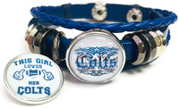 NFL Indianapolis Colts Bracelet This Girl Loves & Tribal NFL Football Fan Blue Leather  W/2 18MM - 20MM Snap Charms