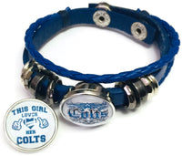 NFL Indianapolis Colts Bracelet This Girl Loves & Tribal NFL Football Fan Blue Leather  W/2 18MM - 20MM Snap Charms