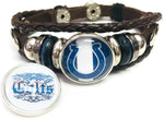 NFL Cool Blue Horseshoe & Tribal Tattoo Art Indianapolis Colts Bracelet Brown Leather Football Fan W/2 18MM - 20MM Snap Charms