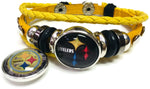 NFL Pittsburgh Steelers Bracelet Smokey & Cool Black Logo NFL Football Fan Yellow Leather  W/2 18MM - 20MM Snap Charms