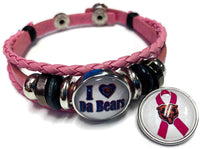 Breast Cancer Awareness NFL Chicago Bears Pink Leather Bracelet W/2 Snap Jewelry Charms New Item