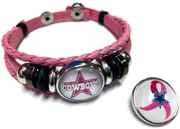 Breast Cancer Survivor Pink Charms Bracelet Leather Sterling