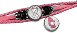 Care Bear Breast Cancer Awareness Ribbon Pink Leather Bracelet W/2 Snap Jewelry Charms New Item