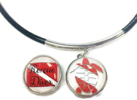 SCUBA Rescue Diver and Turtle on Dive Flag 18" Necklace with Extra 18MM - 20 MM Snap Jewelry Charm