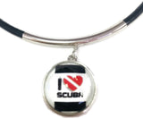 I LOVE SCUBA Diver Flag Heart & DIVER 18" Necklace with 2 18MM - 20MM Snap Jewelry Charms